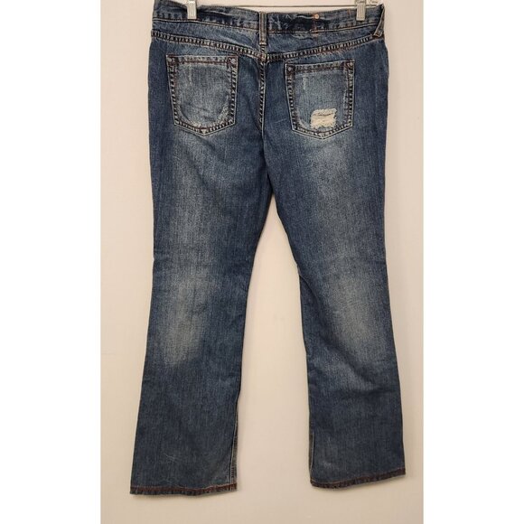 Mossimo Jeans Blue Denim Mid Rise Modern Boot Cut Distressed‎ Womens 15 34x32 - Picture 10 of 16